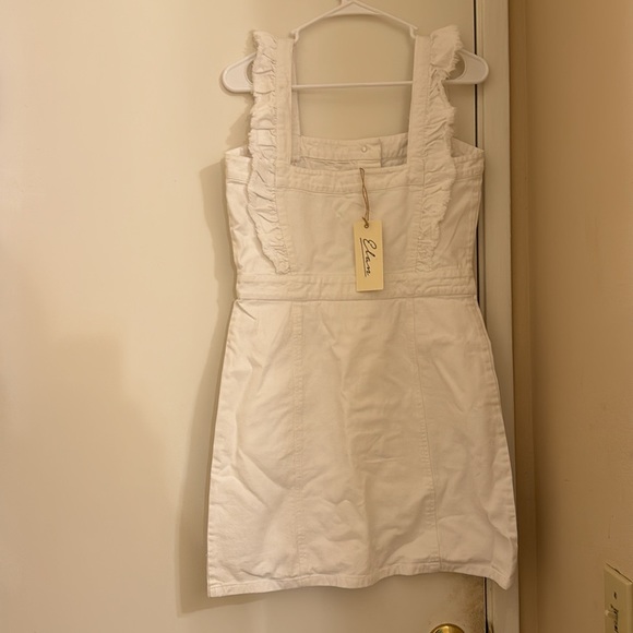 Elan Dresses Denim Ruffle Button Front Jumper Dress Sz M | white NWT - Picture 4 of 6